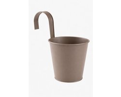 Balkon Bloempot Ø12xH19 cm – Taupe Hangbloempot met Haak – Metalen Plantenpot voor Balkonreling