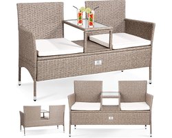Balkon Loungeset - Beige - Inclusief Tafel en Kussens - 133x55x84cm