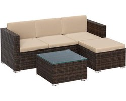 Balkon meubels set Pol Poly rattan lounge set met kussens en glazen tafel terrasmeubels hoekbank bank buiten patio balkon tuin