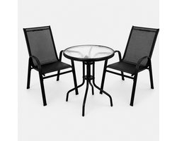 Balkon Meubelset 3-delig – Tafel met Gehard Glas & 2 Stoelen – Gardlov Tuinset voor Balkon, Terras en Tuin – Weerbestendig & Compact Zwart