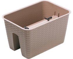 Balkon plantenbak Ratolla - kunststof - voor reling/balustrade - taupe - 40 cm - rotan look - tuin bloempotten
