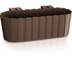 Balkon plantenbak/bloembak - met haken - kunststof - rechthoekige - bruin - 38 cm - Tuin/balkon decoraties