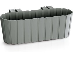 Balkon plantenbak/bloembak - met haken - kunststof - rechthoekige - grijs - 38 cm - Tuin/balkon decoraties
