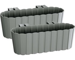 Balkon plantenbak/bloembak - Set van 3x stuks - met haken - kunststof - rechthoekige - grijs - 38 cm - Tuin/balkon decoraties