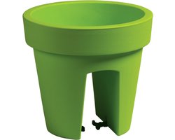 Balkon plantenpot/bloempot - limegroen - 5 liter - kunststof - D25 x H23 cm - met relingklem