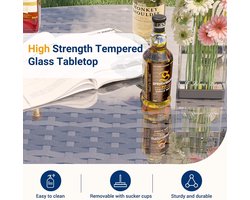 Balkon & Terras Lounge Set 3-delig ABTKantoor – Compacte Tuinmeubelset voor 2 Personen met Tafel & Stoelen – Weerbestendig Polyrotan Loungeset – Modern Frans Design – Grijs