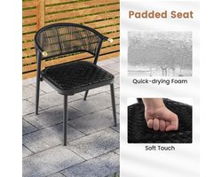 Balkon tuinmeubelset voor 2 personen – 2 stoelen 57x58x76 cm + tafel 46x46x42 cm – Weerbestendig PE-rotan met sneldrogende kussens – Compacte balkonset modern design – Laura