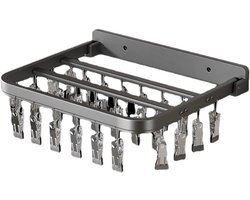 Balkon Wandgemonteerd Sokkenrek, Aluminium Huishoudelijk Sokkenrek Met Zachte Rubberen Veerklemmen, Geschikt Voor Het Drogen Van Sokken, Handdoeken En Ondergoed