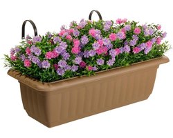 Balkonbak met planten - Kunstplant bak - Balkon decoratie - UV- en weerbestendig - 54 cm breed - Roze en paars