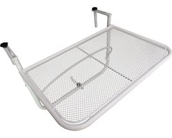 Balkonhangtafel, 3-traps in hoogte verstelbare hangtafel van metaal, weerbestendig, balkontafel, bijzettafel voor balkonleuning of terrasleuning, ophangbare tafel 60 x 56 cm, wit