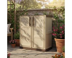 Balkonkast Buiten - Opbergkast Terras - Tuin Opbergen - Verstelbare Planken - 70 x 39 x 86 cm - Beige Bruin