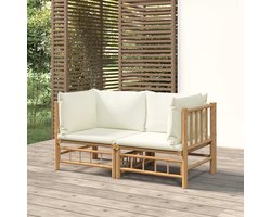 Balkonmeubelen klein balkon tuinbank tuin-hoekbanken met crèmewit kussen 2 stuks. Bamboe