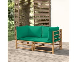 Balkonmeubelen klein balkon tuinbank tuin hoekbanken met groene kussens 2 stuks. Bamboe