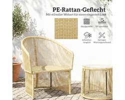 Balkonmeubelset 2 Personen – Depauwonen Luxe Polyrotan Bistroset met Kussens – 3-Delige Tuinset met Glazen Tafel – Weerbestendige Lounge Stoelen voor Balkon, Terras & Tuin – Crème Wit