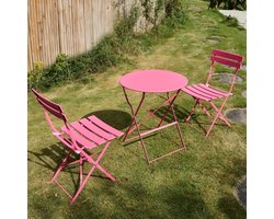 Balkonmeubelset 3-delig - Bistroset klaptafel - Kleine ruimtes - Weerbestendig staal - 60 cm breed - Rozerood