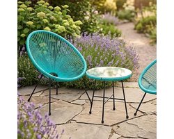 Balkonmeubelset 3-delig met Glazen Tafel en 2 Stoelen 75x60x80 cm – Zwart Polyrotan Tuinset voor Balkon, Terras en Binnen – Retro Acapulco Design – Urbanhome