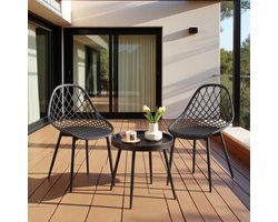 Balkonmeubelset: Drie-delige tuintafel met twee loungestoelen, ideaal voor kleine balkons, terrassen en tuinen, Zwart.