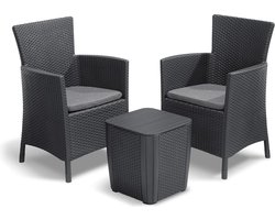 Balkonmeubelset Iowa Balcony set grafiet/cool grijs 3-delig incl. zitkussen kunststof platte rotanlook - terrasmeubelen - voor op het balkon Cool plate