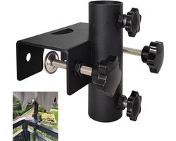 Balkonparapluhouder voor Heavy Duty Klem Tuinhek - Parasol Decking Holding Beugel Stand - Klembereik 20mm-63mm - Paraplu Diameter 23mm-38mm - Zwart Parasol klem