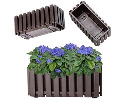 Balkonpot in latten-look - Bloempot in landelijke stijl met rubberen kurk (40 cm, bruin)