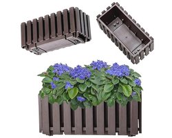 Balkonpot in latten-look - Bloempot in landelijke stijl met rubberen kurk (40 cm, bruin)