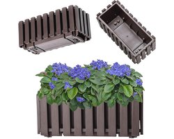 Balkonpot in latten-look - Bloempot in landelijke stijl met rubberen kurk (40 cm, bruin)