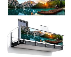 Balkonscherm 300x80 cm - Balkonposter Meer - Bergen - Zonsondergang - Boot - Balkon scherm decoratie - Balkonschermen - Balkondoek zonnescherm