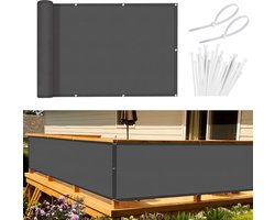 Balkonscherm, inkijkbescherming, balkonafdekking, 90 x 800 cm, windbescherming, ondoorzichtig, balkonbekleding, PES 170g/m², wind- en uv-bescherming, met oogjes en kabelbinders, antraciet