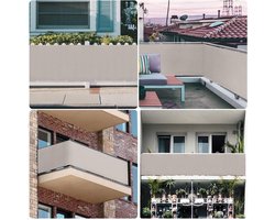 Balkonscherm, inkijkbescherming, ondoorzichtig, wind- en uv-bescherming, 100% privacy, met ingestanste ringen, nylon kabelbinders en koord, 75 x 400 cm, taupe