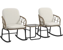 Balkonset 2 personen - Tuinset - Bistroset - Beige - 3 delig - Met kussens - Tuintafel en 2 stoelen - Gecoat staal - Onderhoudsvrij staal