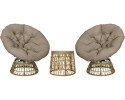 Balkonset 2 personen - Tuinset - Bistroset - Beige - 3 delig - Tuintafel en 2 stoelen - 2 personen - Gecoat staal - Onderhoudsvrij staal