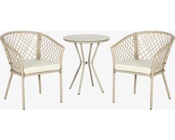 Balkonset 2 personen - Tuinset - Bistroset - Beige - 3 delig - Tuintafel en 2 stoelen - 2 personen - Gecoat staal - Onderhoudsvrij staal
