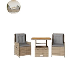 Balkonset 2 personen - Tuinset - Bistroset - Beige en Bruin - Weerbestendig - 3 delig - Tuintafel en 2 stoelen - 2 personen - Poly Rattan