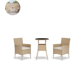 Balkonset 2 personen - Tuinset - Bistroset - Beige - Weerbestendig - 3 delig - Tuintafel en 2 stoelen - 2 personen - Poly rattan