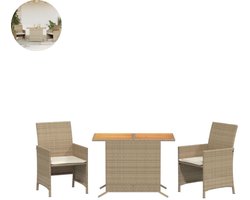 Balkonset 2 personen - Tuinset - Bistroset - Beige - Weerbestendig - 3 delig - Tuintafel en 2 stoelen - 2 personen - Poly rattan