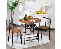 Balkonset 2 personen - Tuinset - Bistroset - Bruin - 3 delig - Tuintafel en 2 stoelen - 2 personen - Gecoat staal - Onderhoudsvrij staal