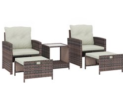 Balkonset 2 personen - Tuinset - Bistroset - Bruin + Crème Wit + Zwart - Weerbestendig - 5 delig - Tuintafel en 2 stoelen - 2 personen - Gecoat staal - Onderhoudsvrij staal