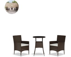 Balkonset 2 personen - Tuinset - Bistroset - Bruin - Weerbestendig - 3 delig - Tuintafel en 2 stoelen - 2 personen - Poly Rattan