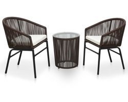 Balkonset 2 personen - Tuinset - Bistroset - Bruin - Weerbestendig - 3 delig - Tuintafel en 2 stoelen - 2 personen - Poly rattan