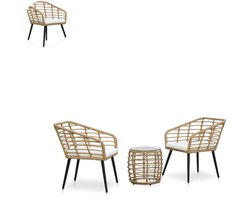 Balkonset 2 personen - Tuinset - Bistroset - Eiken - Weerbestendig - 3 delig - Tuintafel en 2 stoelen - 2 personen - PE-rattan