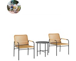 Balkonset 2 personen - Tuinset - Bistroset - Geel - Weerbestendig - 3 delig - Tuintafel en 2 stoelen - 2 personen - Gecoat staal - Onderhoudsvrij staal