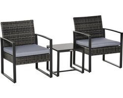 Balkonset 2 personen - Tuinset - Bistroset - Grijs - 3 delig - Tuintafel en 2 stoelen - 2 personen - Gecoat staal - Onderhoudsvrij staal