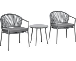 Balkonset 2 personen - Tuinset - Bistroset - Grijs- 3 delig - Tuintafel en 2 stoelen - 2 personen - Gecoat staal - Onderhoudsvrij staal