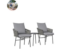 Balkonset 2 personen - Tuinset - Bistroset - Grijs - Weerbestendig - 3 delig - 2 stoelen - 2 personen - Gecoat staal - Onderhoudsvrij staal