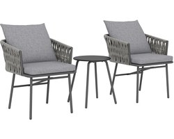Balkonset 2 personen - Tuinset - Bistroset - Grijs - Weerbestendig - 3 delig - 2 stoelen - 2 personen - Gecoat staal - Onderhoudsvrij staal