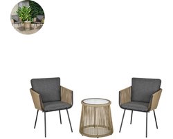 Balkonset 2 personen - Tuinset - Bistroset - Grijs - Weerbestendig - 3 delig - Tuintafel en 2 stoelen - 2 personen - Gecoat staal - Onderhoudsvrij staal