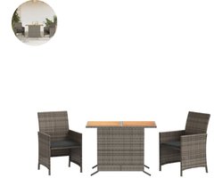Balkonset 2 personen - Tuinset - Bistroset - Grijs - Weerbestendig - 3 delig - Tuintafel en 2 stoelen - 2 personen - Poly rattan