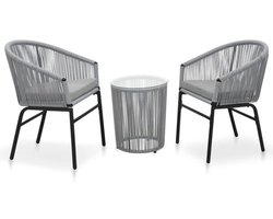 Balkonset 2 personen - Tuinset - Bistroset - Grijs - Weerbestendig - 3 delig - Tuintafel en 2 stoelen - 2 personen - Poly rattan