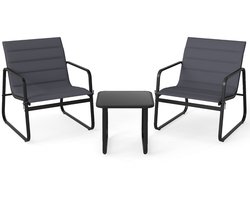 Balkonset 2 personen - Tuinset - Bistroset - Grijs + Zwart - 3 delig - Tuintafel en 2 stoelen - 2 personen - Gecoat staal - Onderhoudsvrij staal