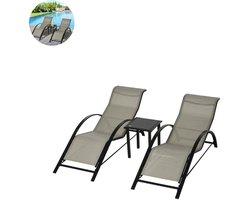 Balkonset 2 personen - Tuinset - Bistroset - Grijs+Zwart - Weerbestendig - 3 delig - 2 stoelen - 2 personen - Gecoat staal - Onderhoudsvrij staal